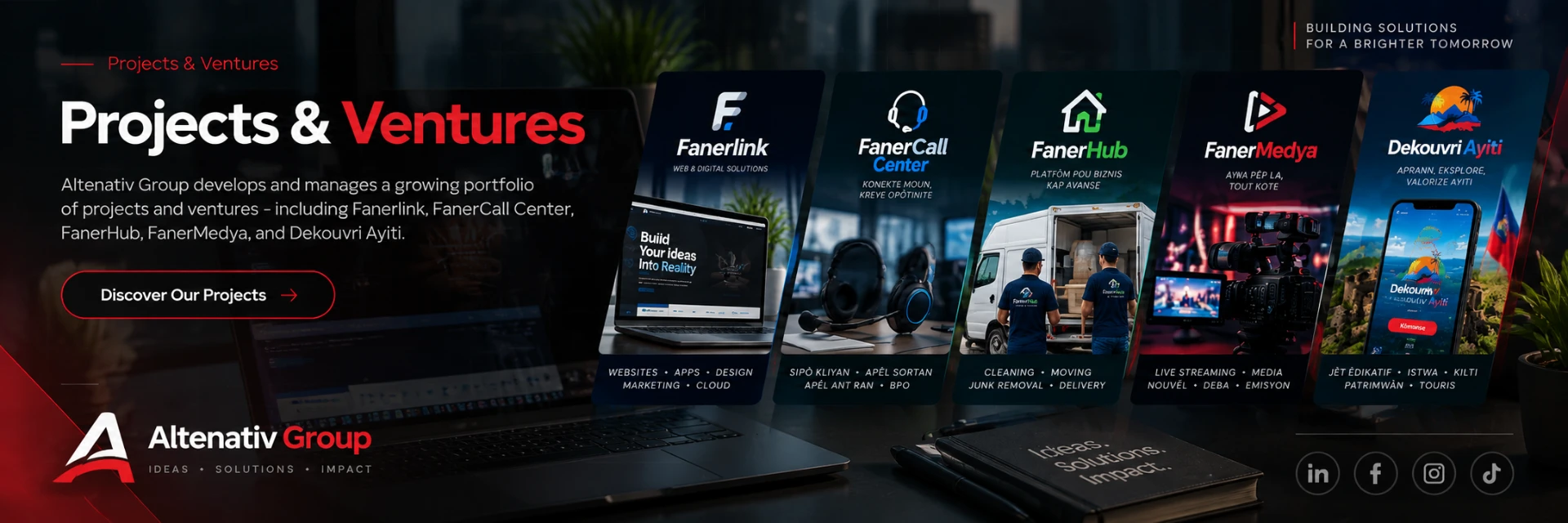 Altenativ Group — Projects & Ventures: Fanerlink, FanerCall Center, FanerHub, FanerMedya, and Dekouvri Ayiti